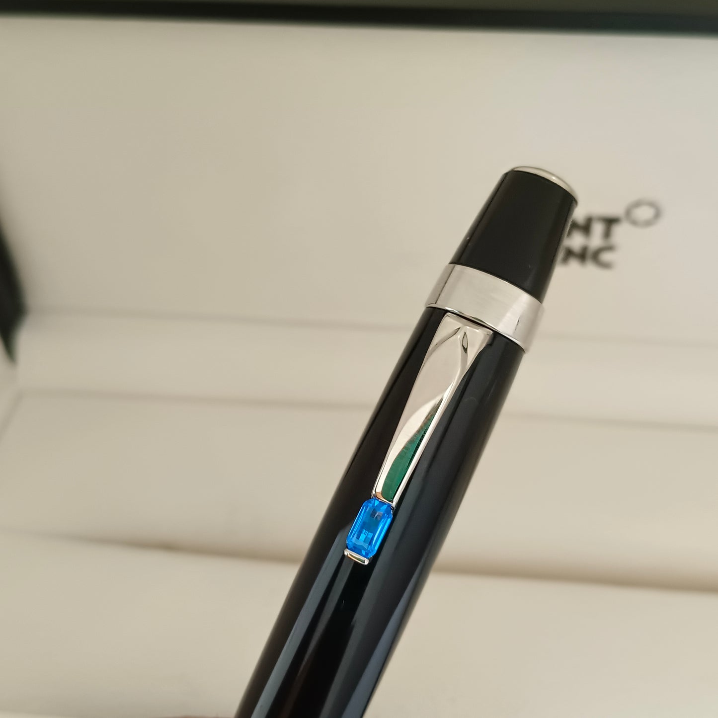 MontBlanc Boheme Ballpoint Pen, Black with Blue stone