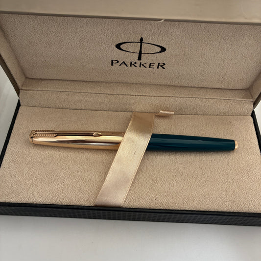 Parker 65 Custum Teal Blue Fountain Pen with Gold Filled Cap