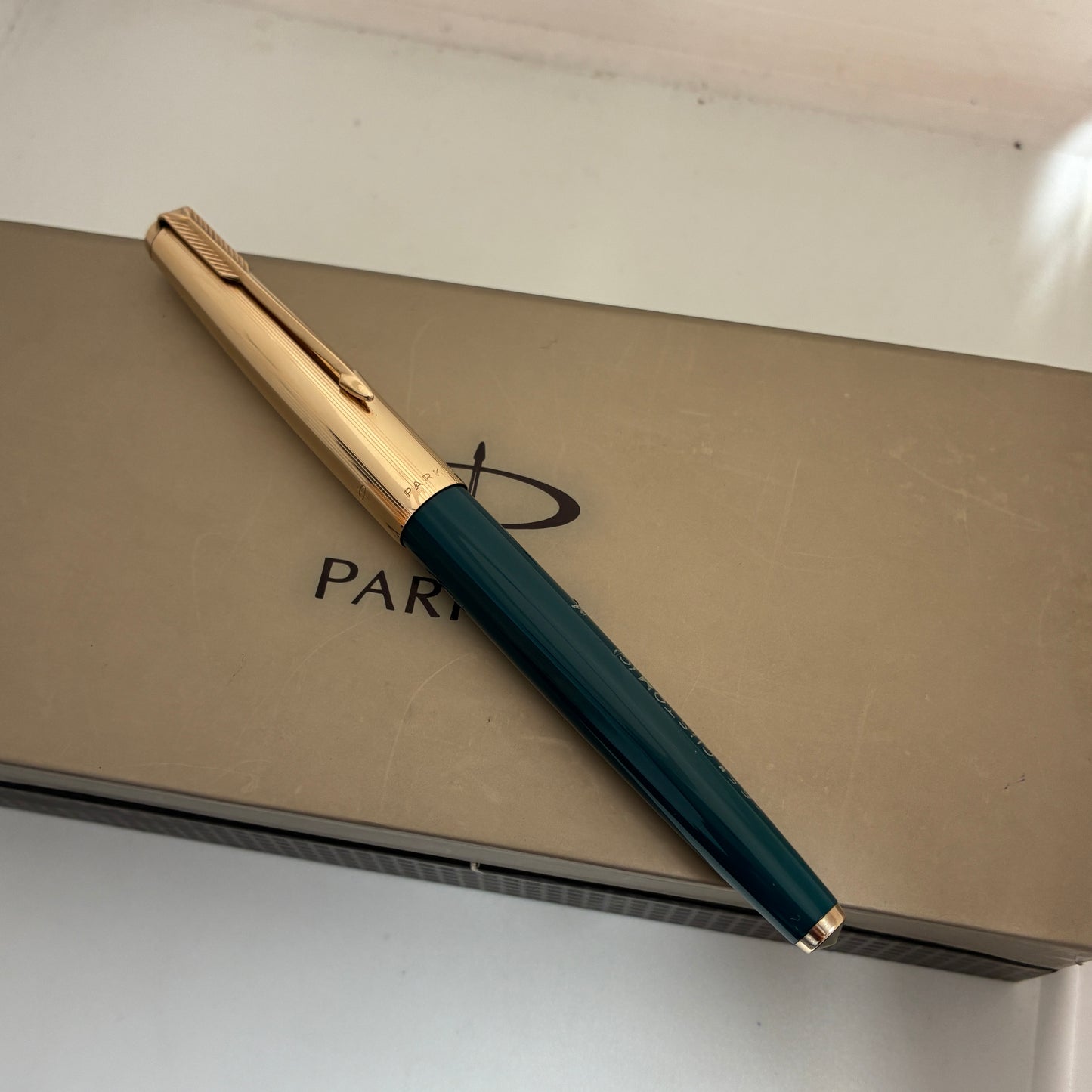 Parker 65 Custum Teal Blue Fountain Pen with Gold Filled Cap