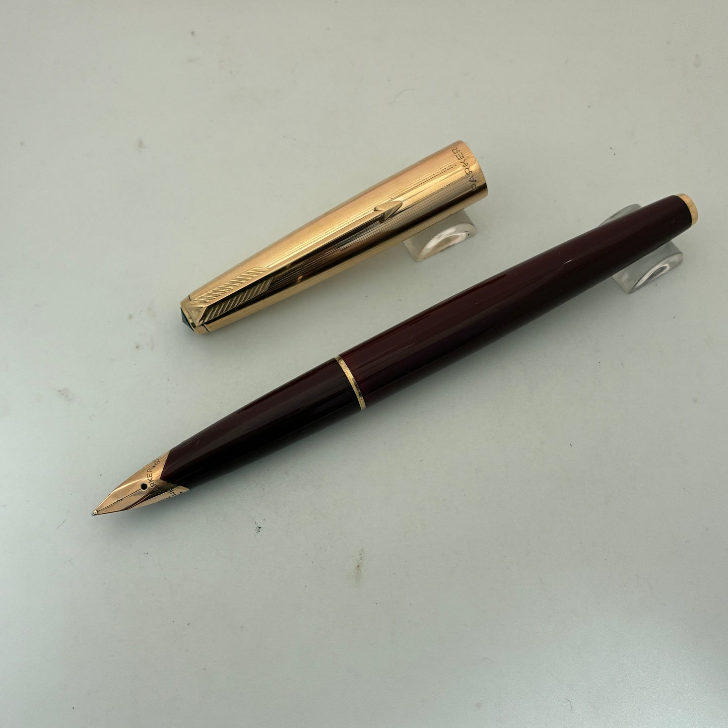 Parker 65 Custum Burgundy Fountain Pen with Gold Filled Cap