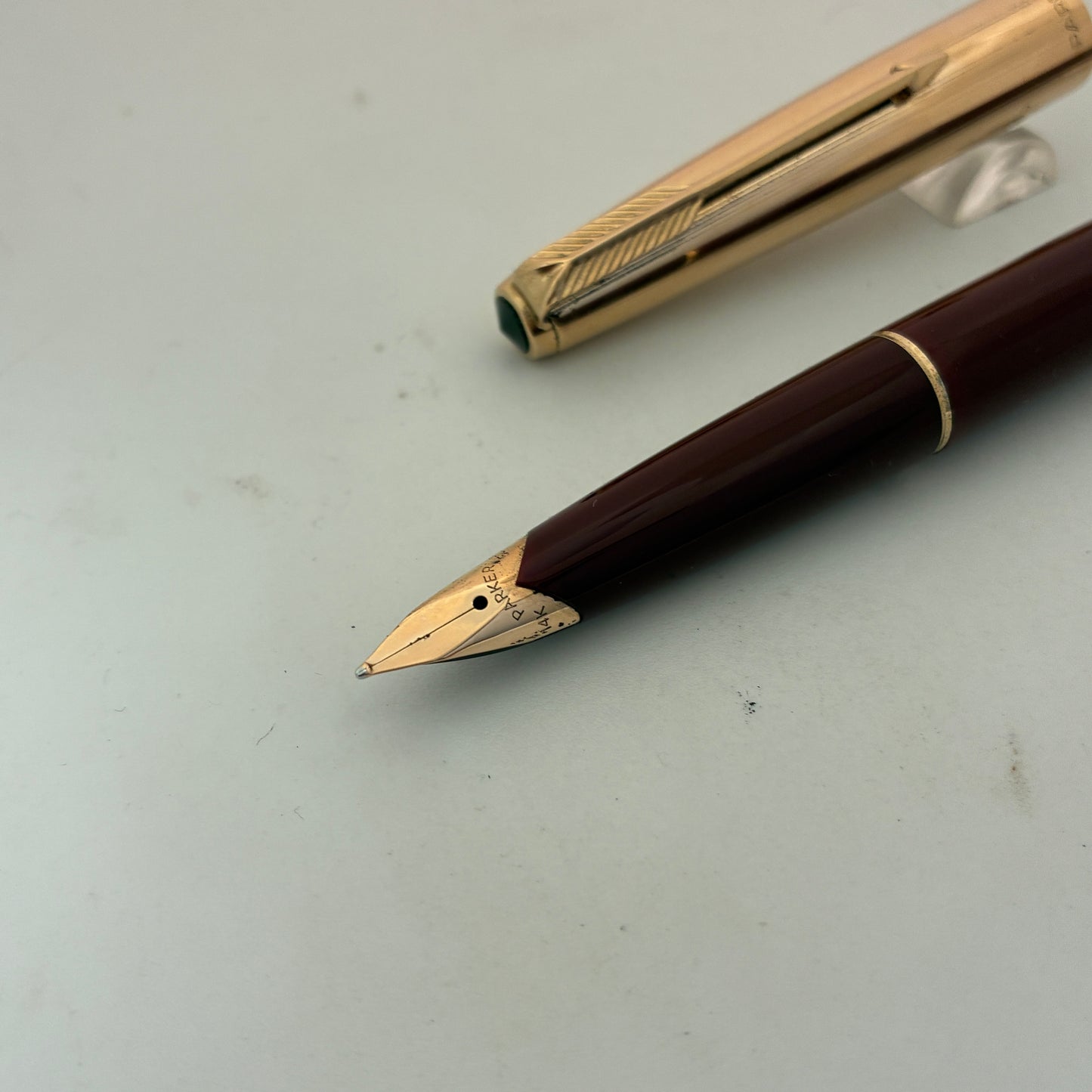 Parker 65 Custum Burgundy Fountain Pen with Gold Filled Cap