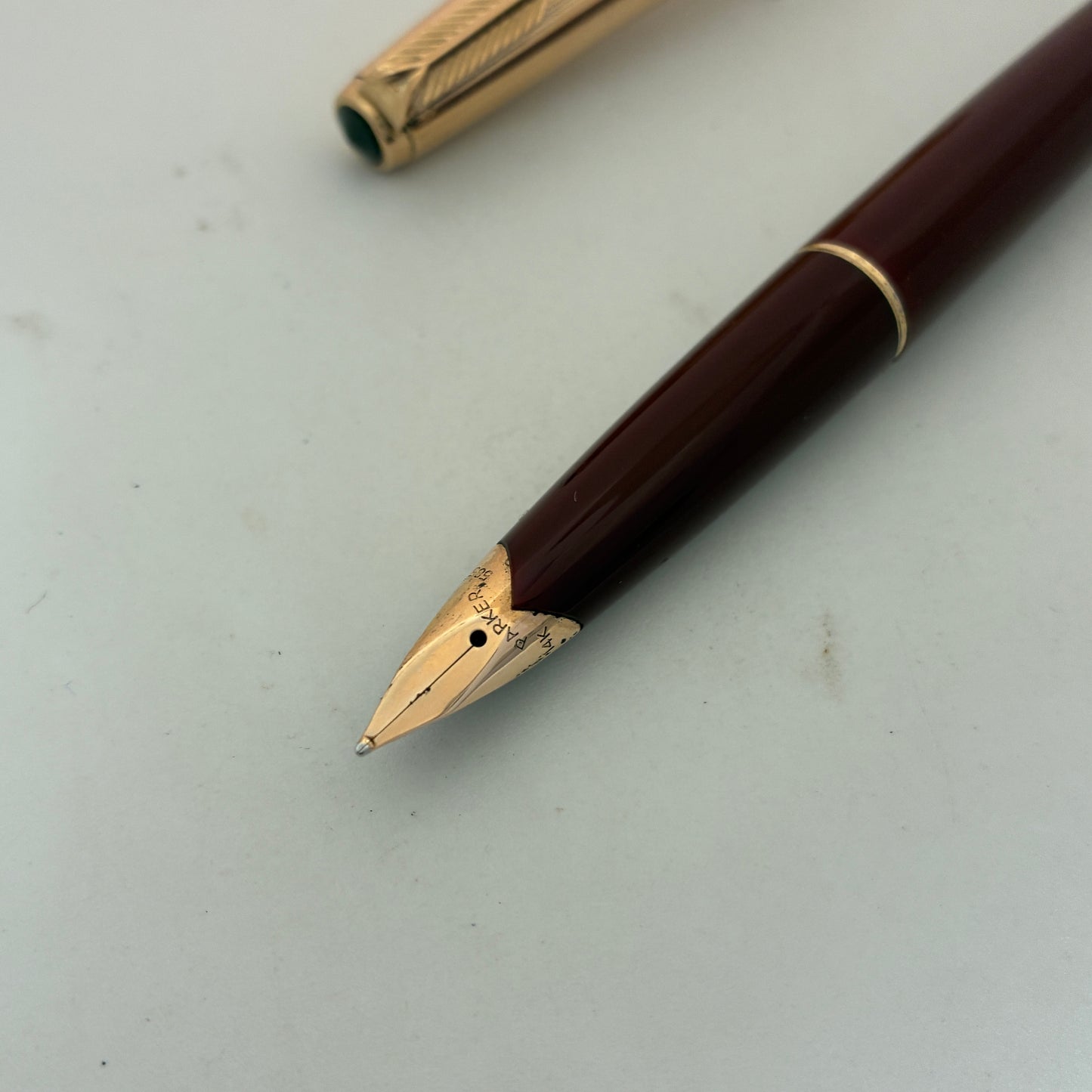 Parker 65 Custum Burgundy Fountain Pen with Gold Filled Cap