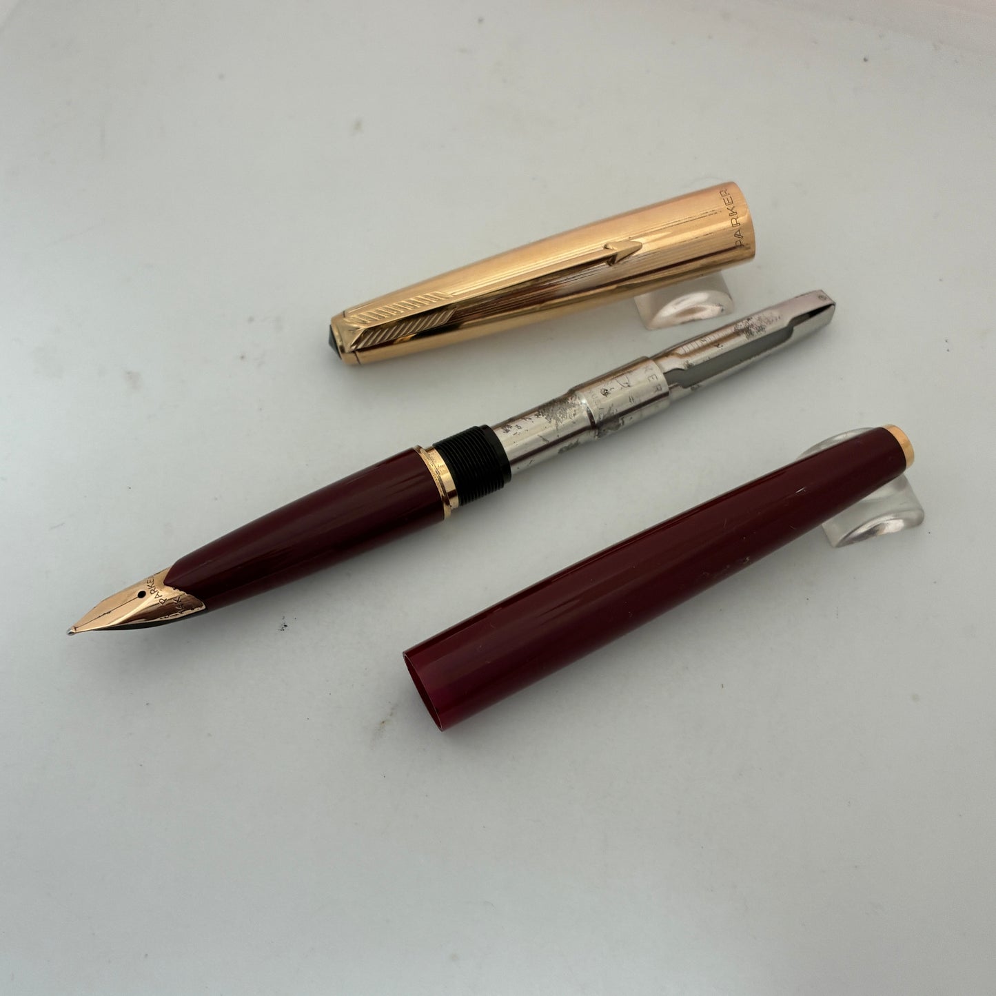Parker 65 Custum Burgundy Fountain Pen with Gold Filled Cap
