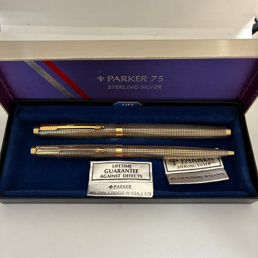 Vintage Parker 75 Cisele Vermeil Fountain & Ball Pen Set