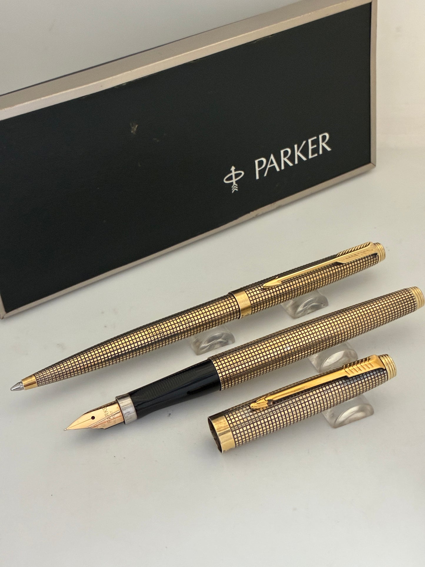 Vintage Parker 75 Cisele Vermeil Fountain & Ball Pen Set