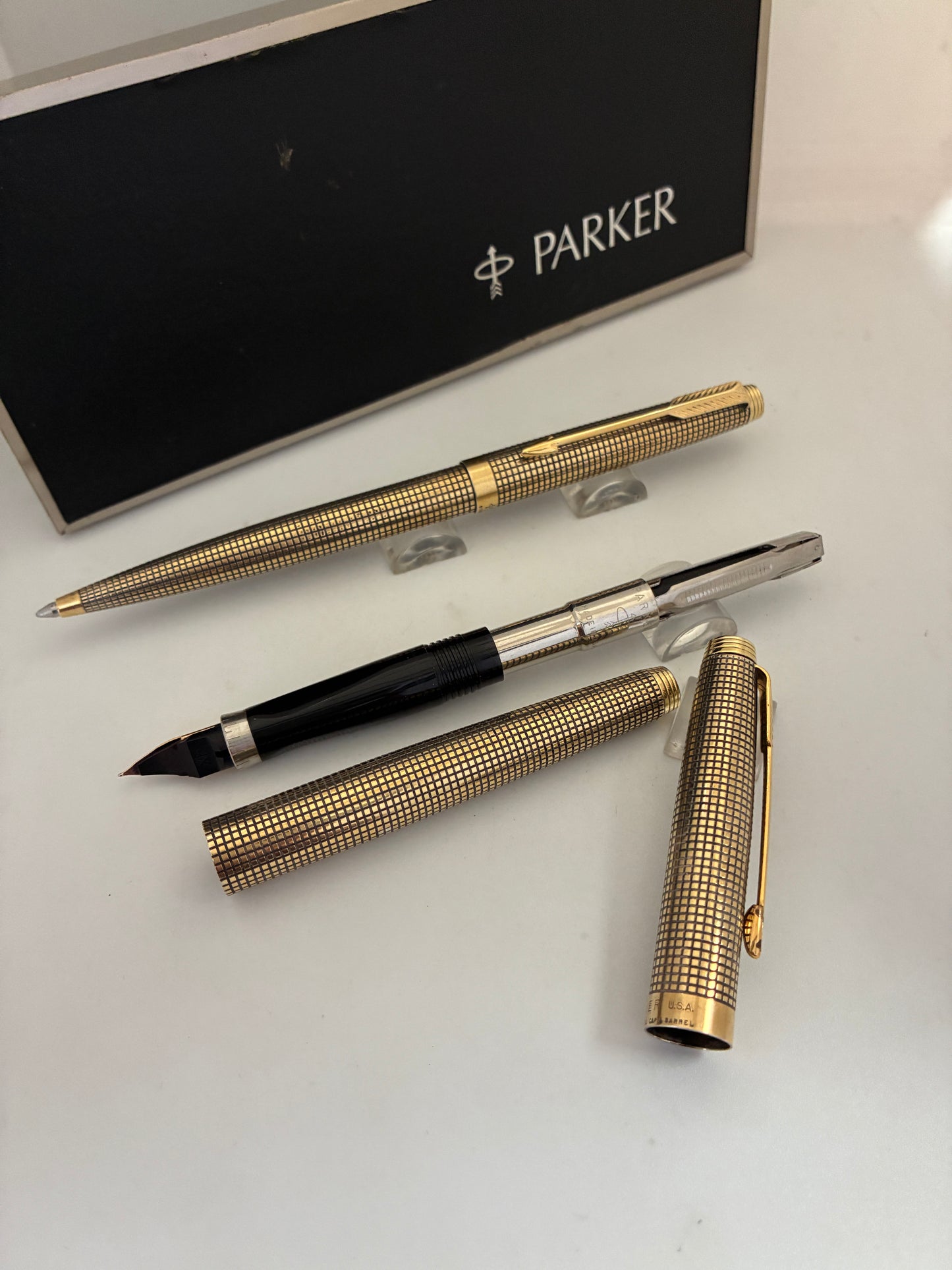 Vintage Parker 75 Cisele Vermeil Fountain & Ball Pen Set