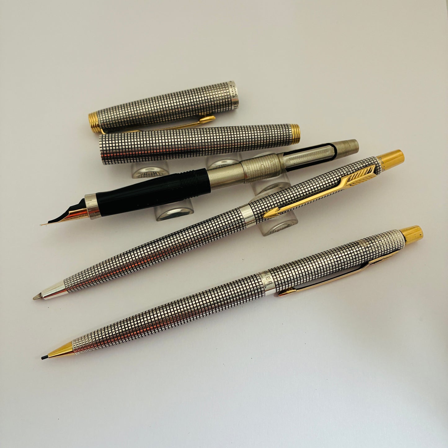 Parker 75 Cisele Fountain Pen, Ball Pen & Pencil with Sterling Silver Made in USA