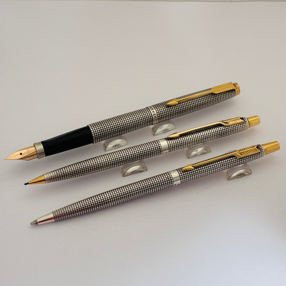 Parker 75 Cisele Fountain Pen, Ball Pen & Pencil with Sterling Silver Made in USA