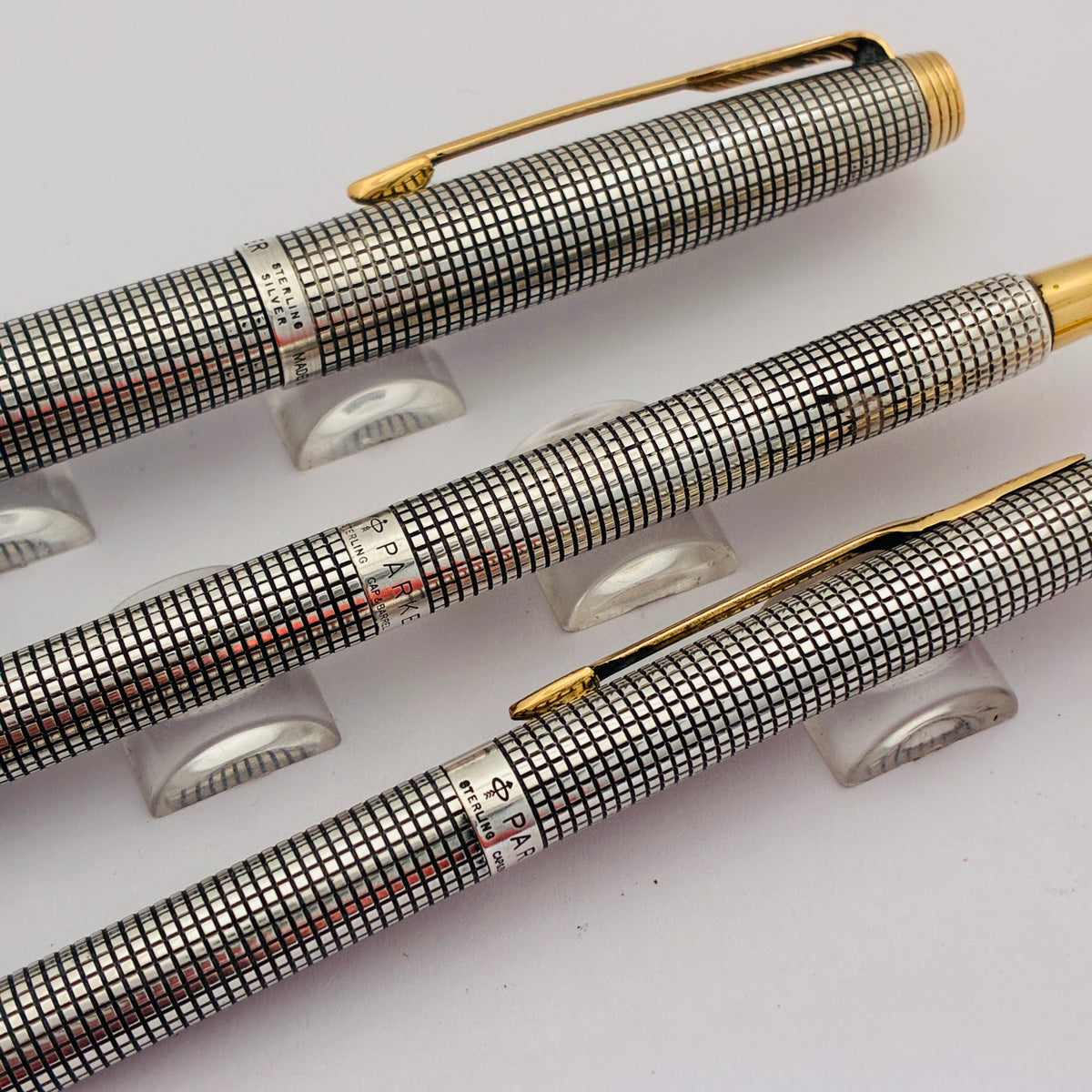 Parker 75 Cisele Fountain Pen, Ball Pen & Pencil with Sterling Silver Made in USA