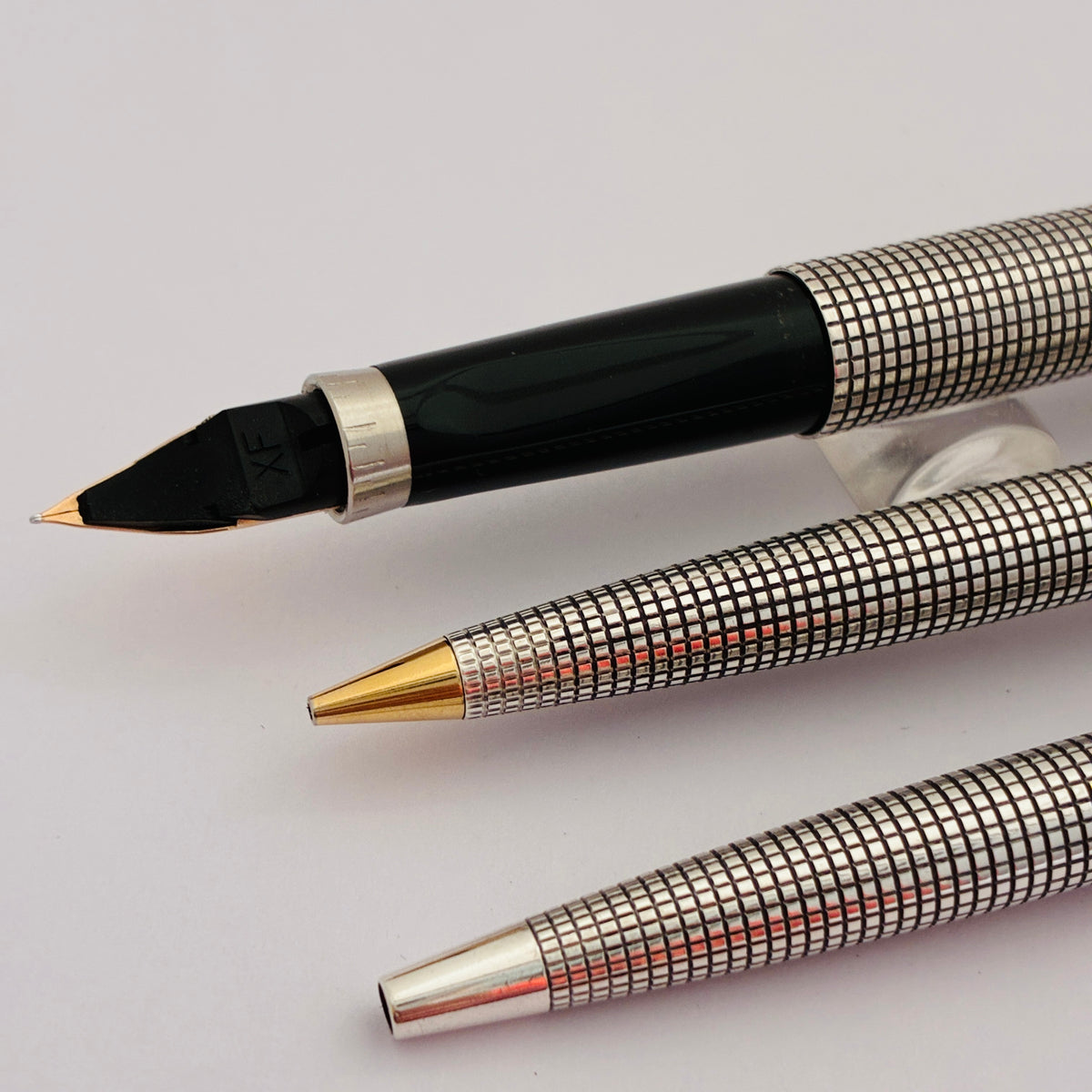 Parker 75 Cisele Fountain Pen, Ball Pen & Pencil with Sterling Silver Made in USA