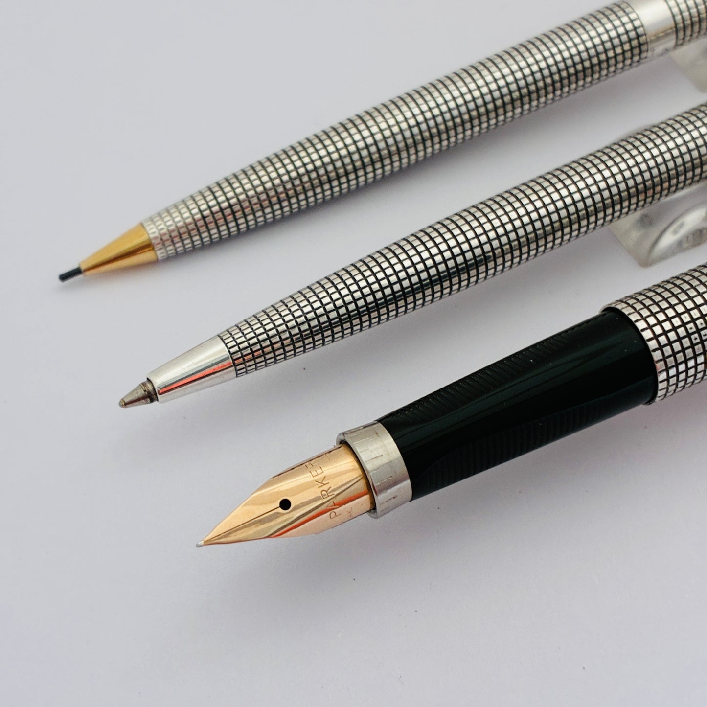 Parker 75 Cisele Fountain Pen, Ball Pen & Pencil with Sterling Silver Made in USA
