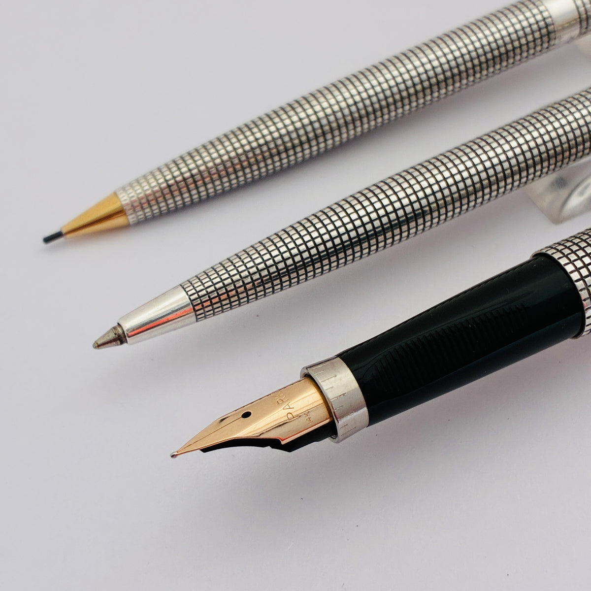 Parker 75 Cisele Fountain Pen, Ball Pen & Pencil with Sterling Silver Made in USA