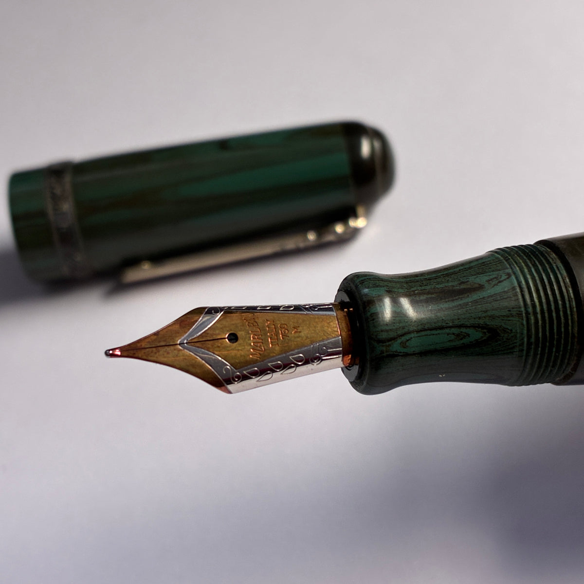 Marlen MACCVS Oversize Green Ebonite Fountain Pen - Sterling Silver Trim