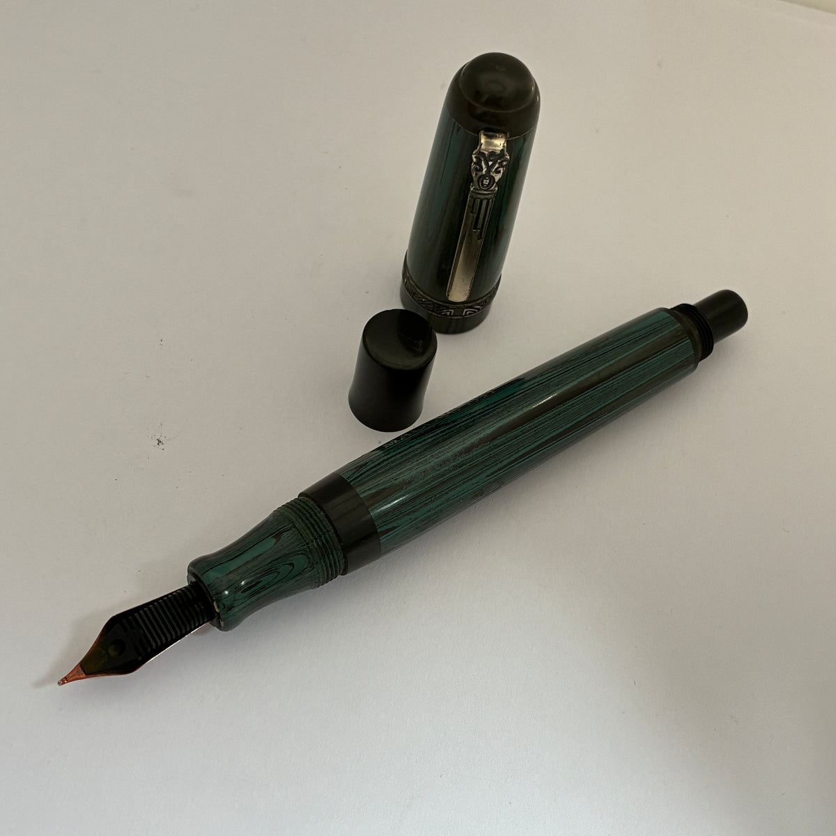 Marlen MACCVS Oversize Green Ebonite Fountain Pen - Sterling Silver Trim