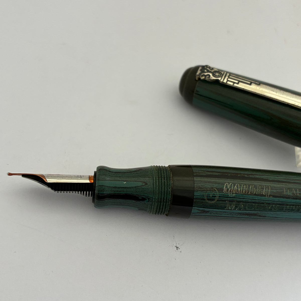 Marlen MACCVS Oversize Green Ebonite Fountain Pen - Sterling Silver Trim
