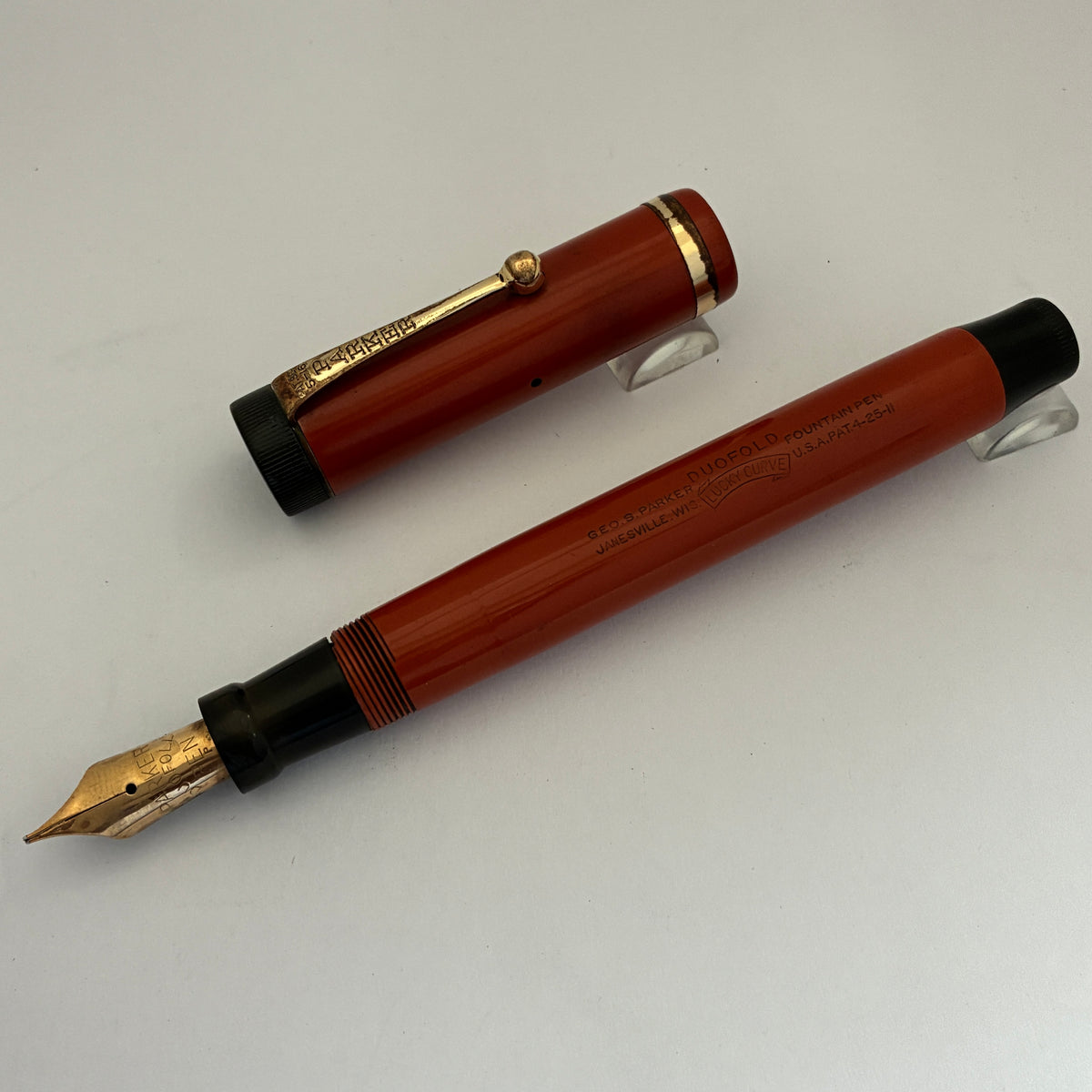 Parker Duofold Red Senior Lucky Curve Fountain Pen- Button Filler