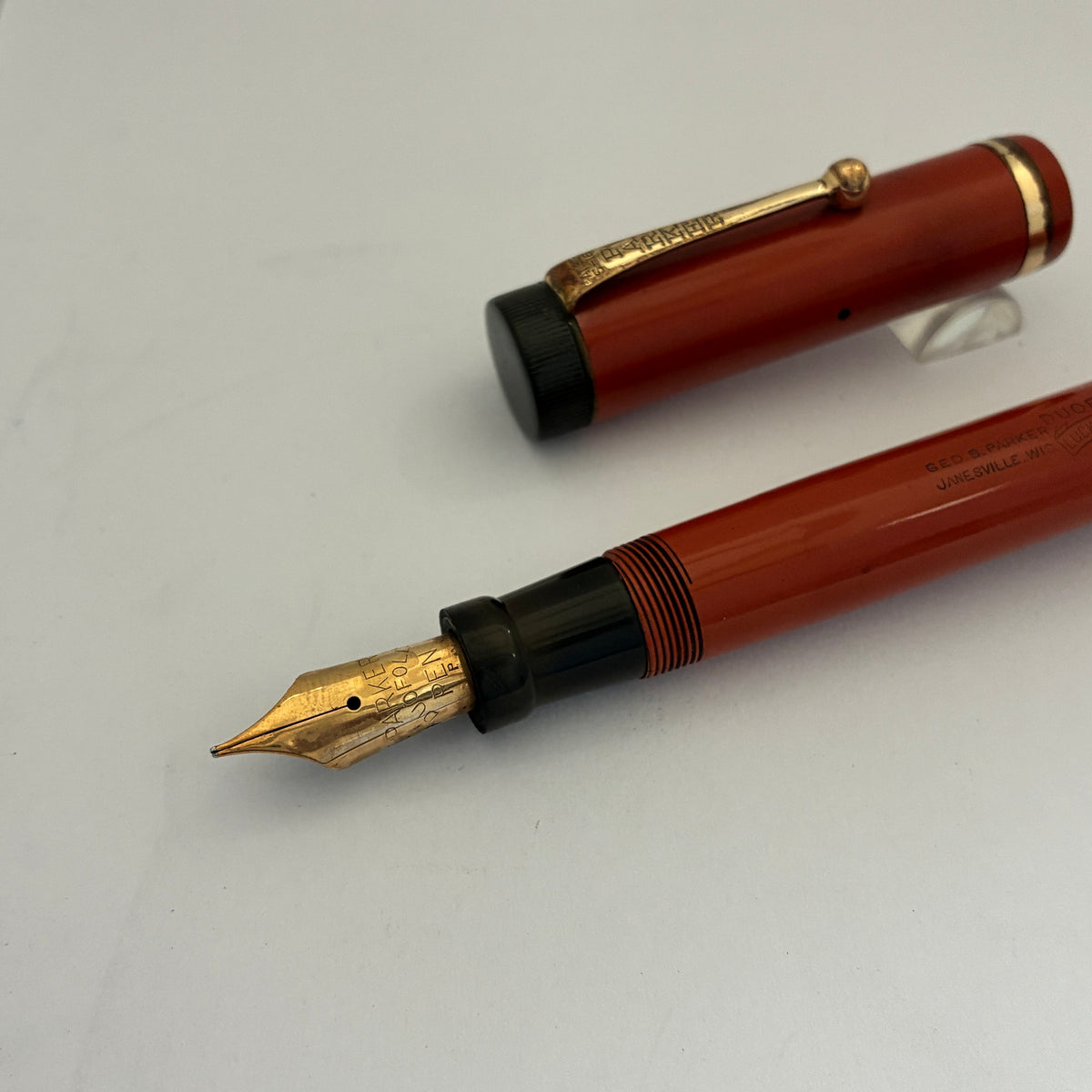 Parker Duofold Red Senior Lucky Curve Fountain Pen- Button Filler