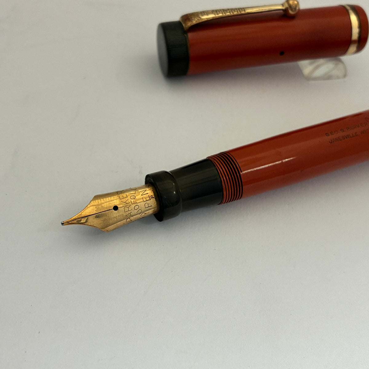 Parker Duofold Red Senior Lucky Curve Fountain Pen- Button Filler