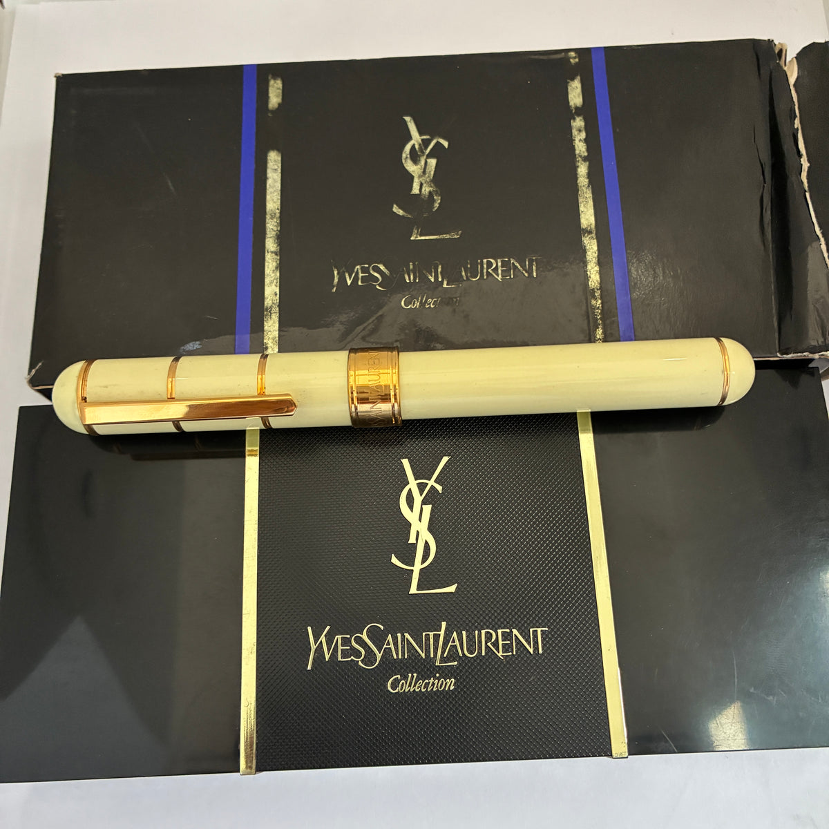 Yves Saint Laurent YSL Fountain Pen White Lacquer & Gold Tone