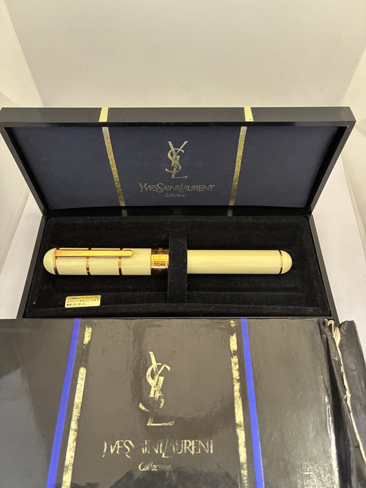 Yves Saint Laurent YSL Fountain Pen White Lacquer & Gold Tone