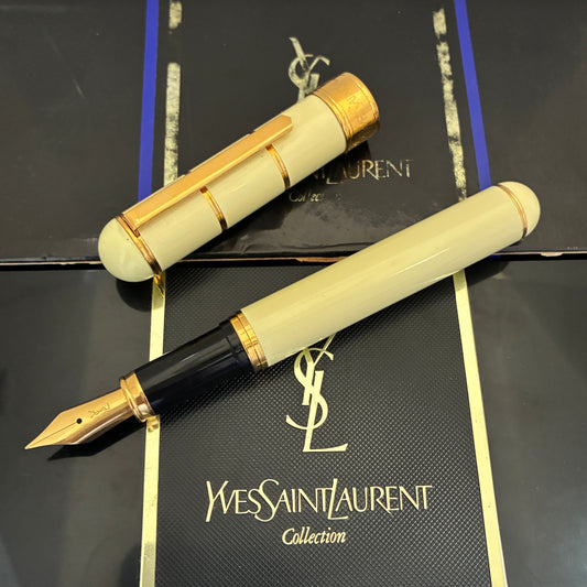 Yves Saint Laurent YSL Fountain Pen White Lacquer & Gold Tone