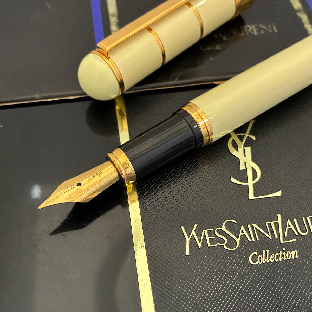 Yves Saint Laurent YSL Fountain Pen White Lacquer & Gold Tone