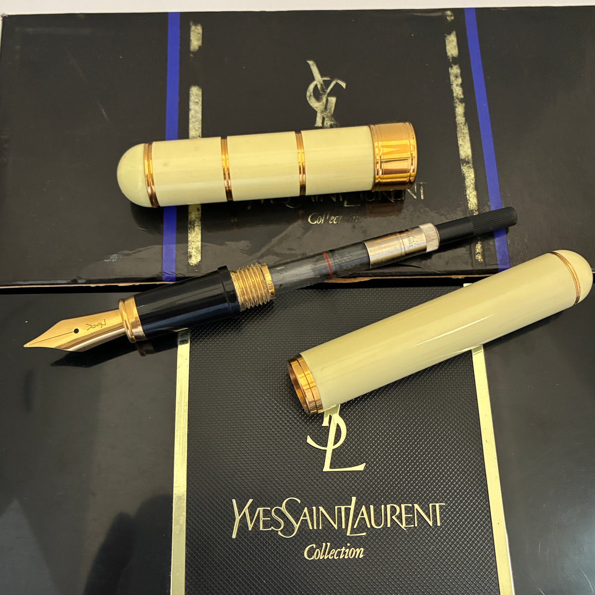 Yves Saint Laurent YSL Fountain Pen White Lacquer & Gold Tone
