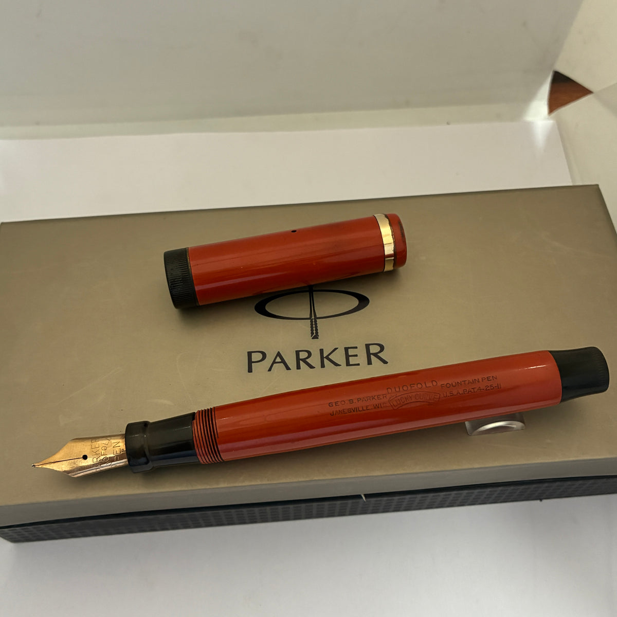 Parker Duofold Red Senior Lucky Curve Fountain Pen- Button Filler