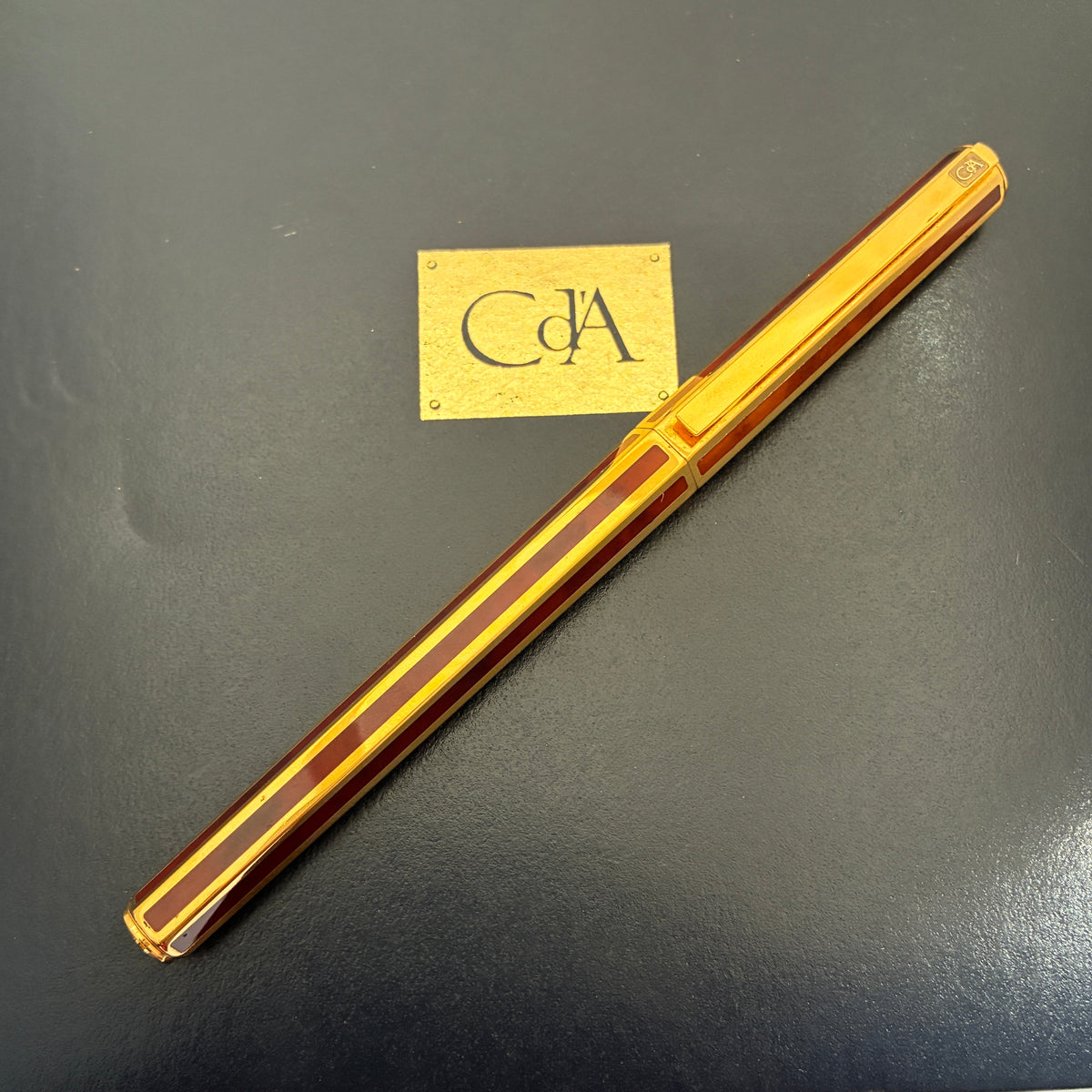 Caran d'Ache Hexagonal Ecaille Chinese Lacquer Fountain Pen- Gold Plated with Red Stripe