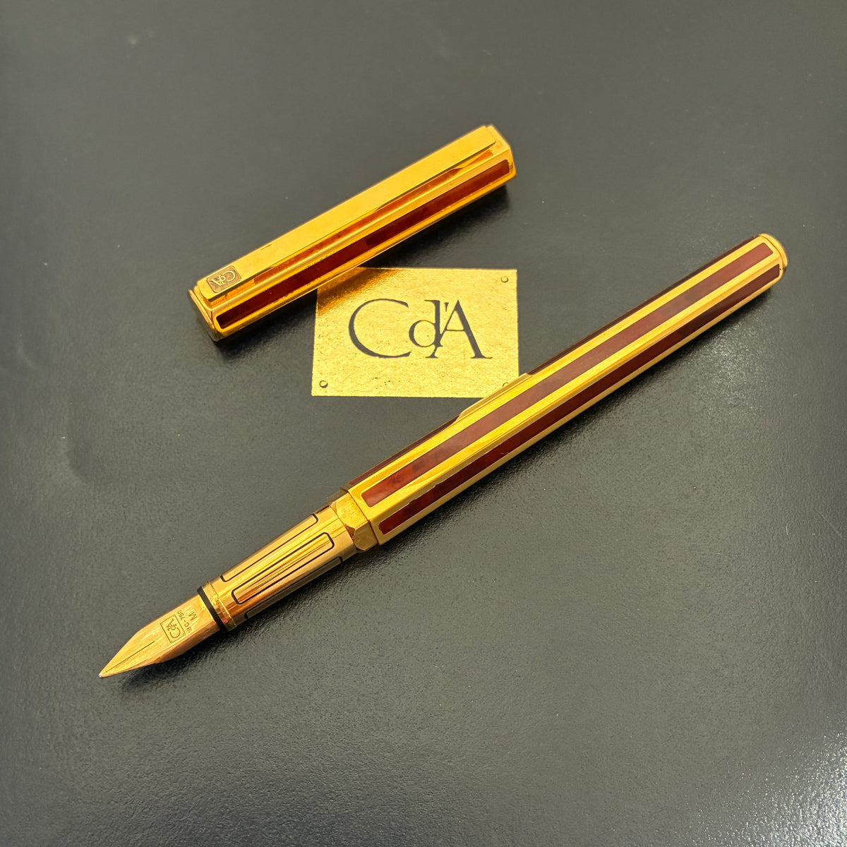 Caran d'Ache Hexagonal Ecaille Chinese Lacquer Fountain Pen- Gold Plated with Red Stripe