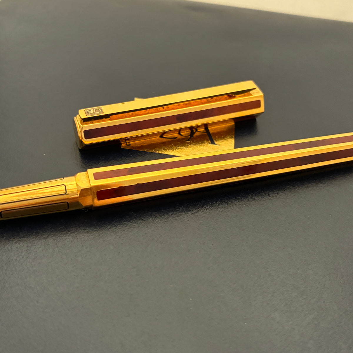 Caran d'Ache Hexagonal Ecaille Chinese Lacquer Fountain Pen- Gold Plated with Red Stripe