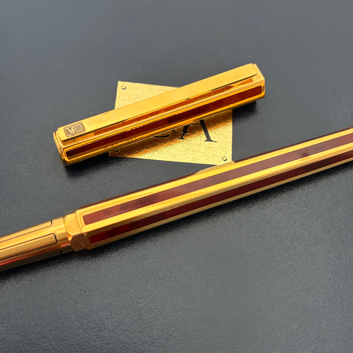 Caran d'Ache Hexagonal Ecaille Chinese Lacquer Fountain Pen- Gold Plated with Red Stripe