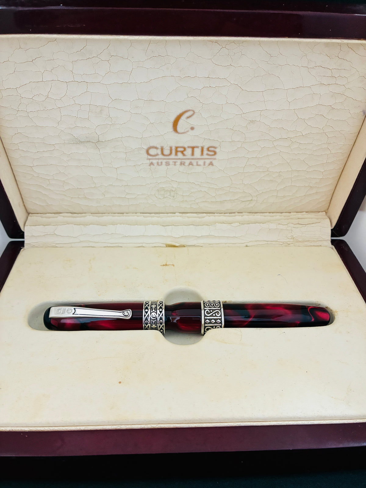 Curtis Australia Elegance Fountain Pen Red w Sterling Silver Appointment