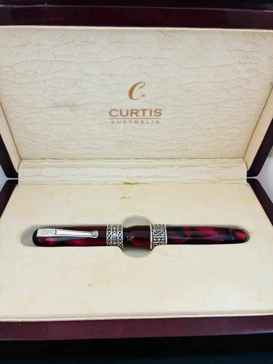 Curtis Australia Elegance Fountain Pen Red w Sterling Silver Appointment