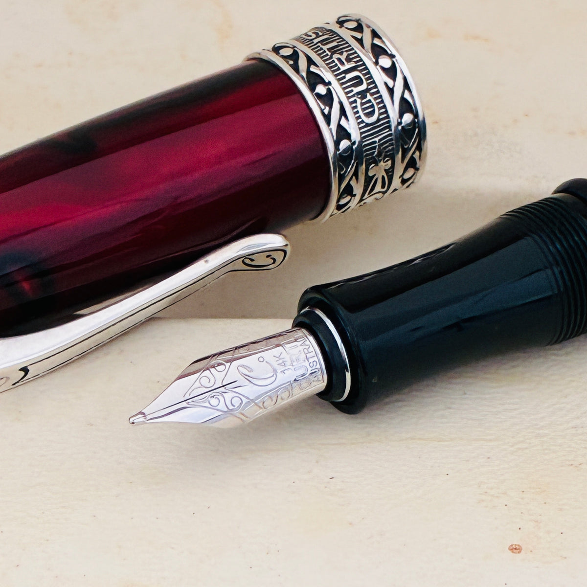 Curtis Australia Elegance Fountain Pen Red w Sterling Silver Appointment
