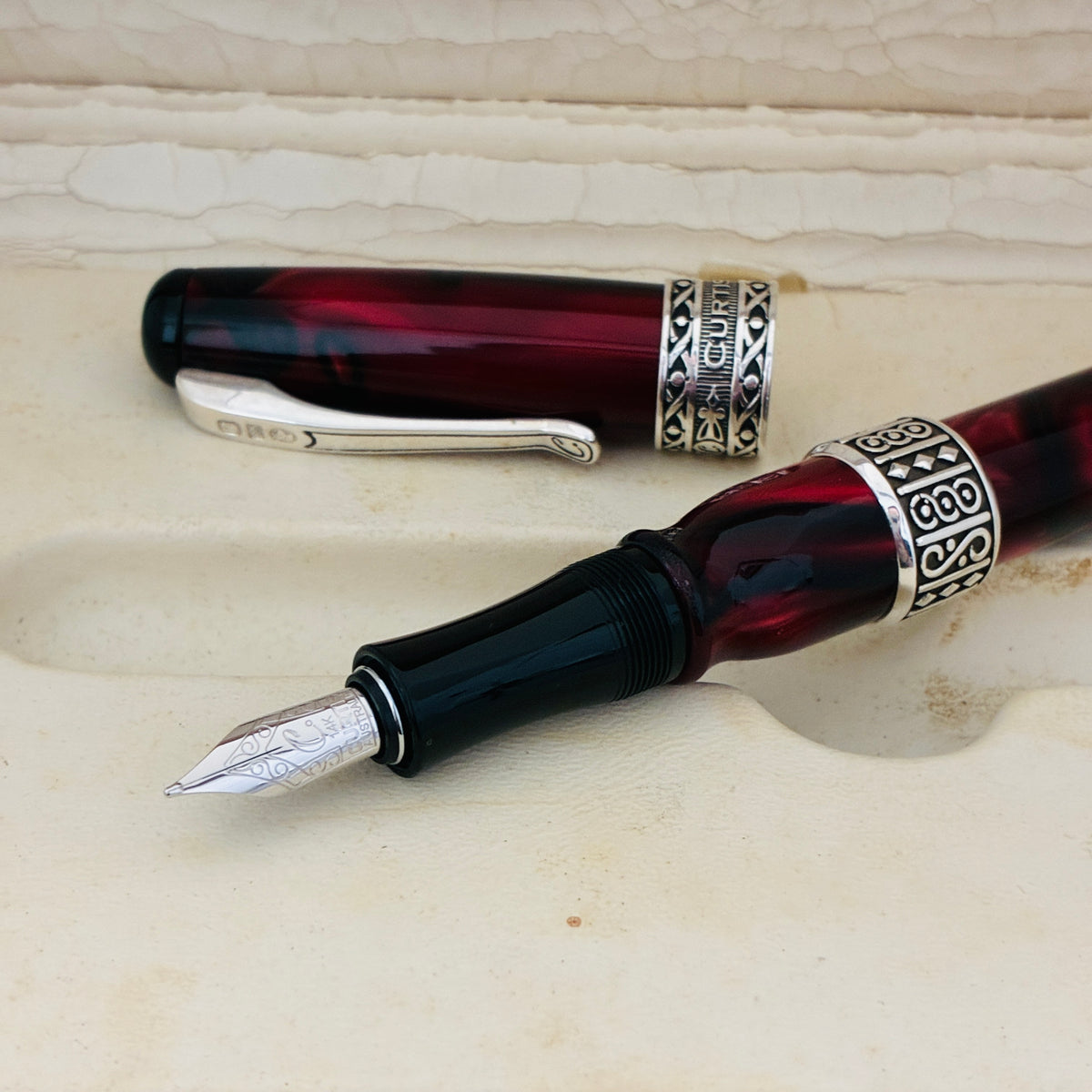 Curtis Australia Elegance Fountain Pen Red w Sterling Silver Appointment