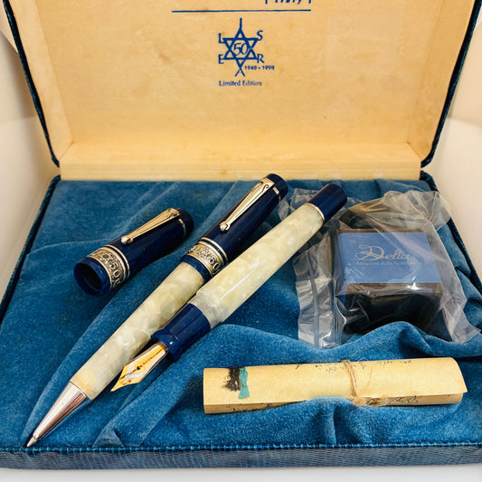 Delta Israel 50 LE Fountain Pen Set - White & Blue Resin, Sterling Trim