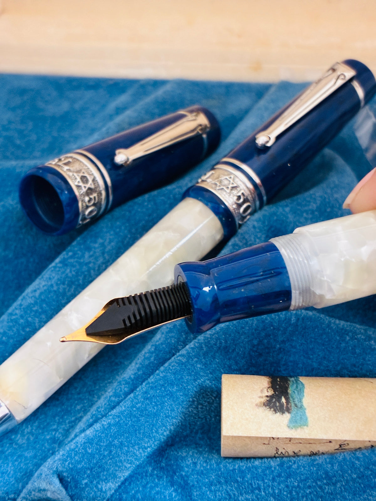 Delta Israel 50 LE Fountain Pen Set - White & Blue Resin, Sterling Trim