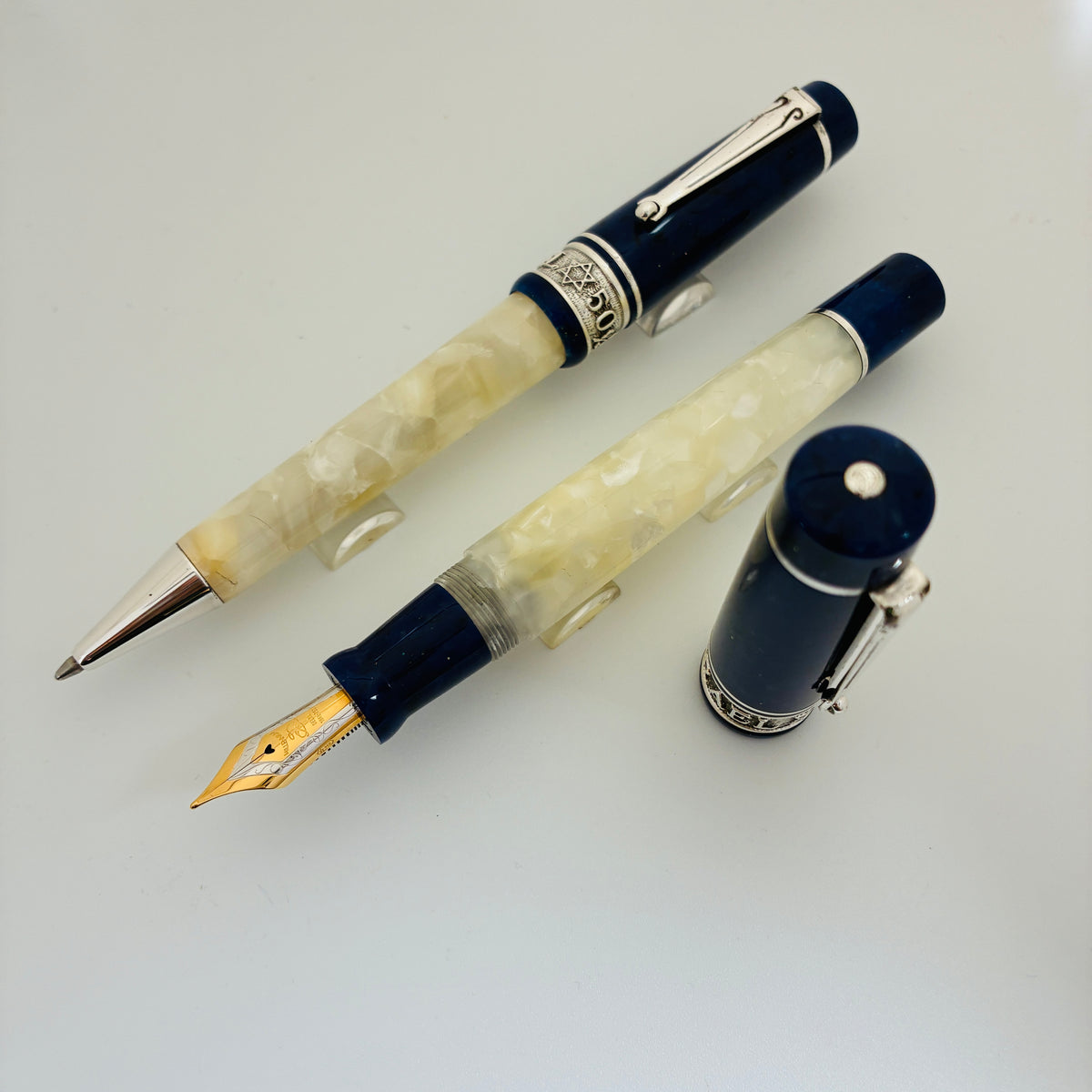 Delta Israel 50 LE Fountain Pen Set - White & Blue Resin, Sterling Trim