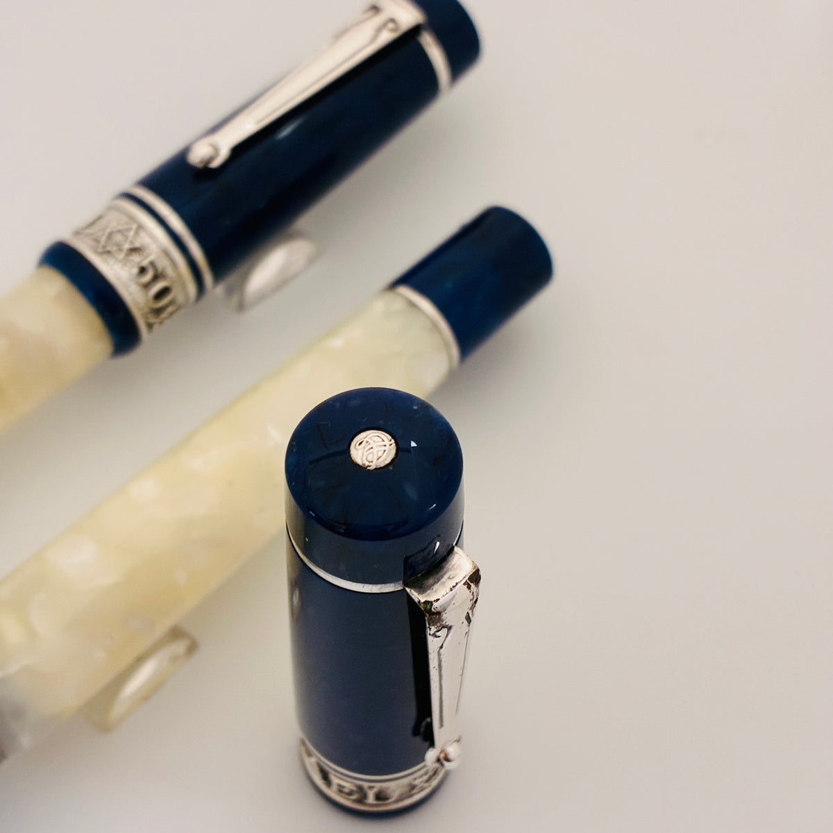 Delta Israel 50 LE Fountain Pen Set - White & Blue Resin, Sterling Trim
