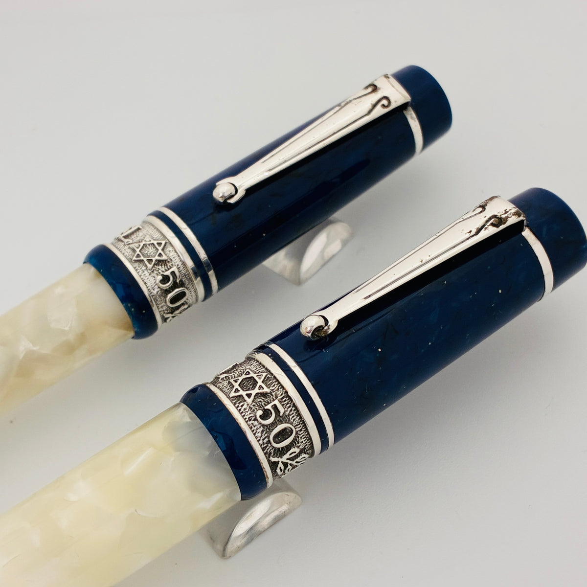 Delta Israel 50 LE Fountain Pen Set - White & Blue Resin, Sterling Trim