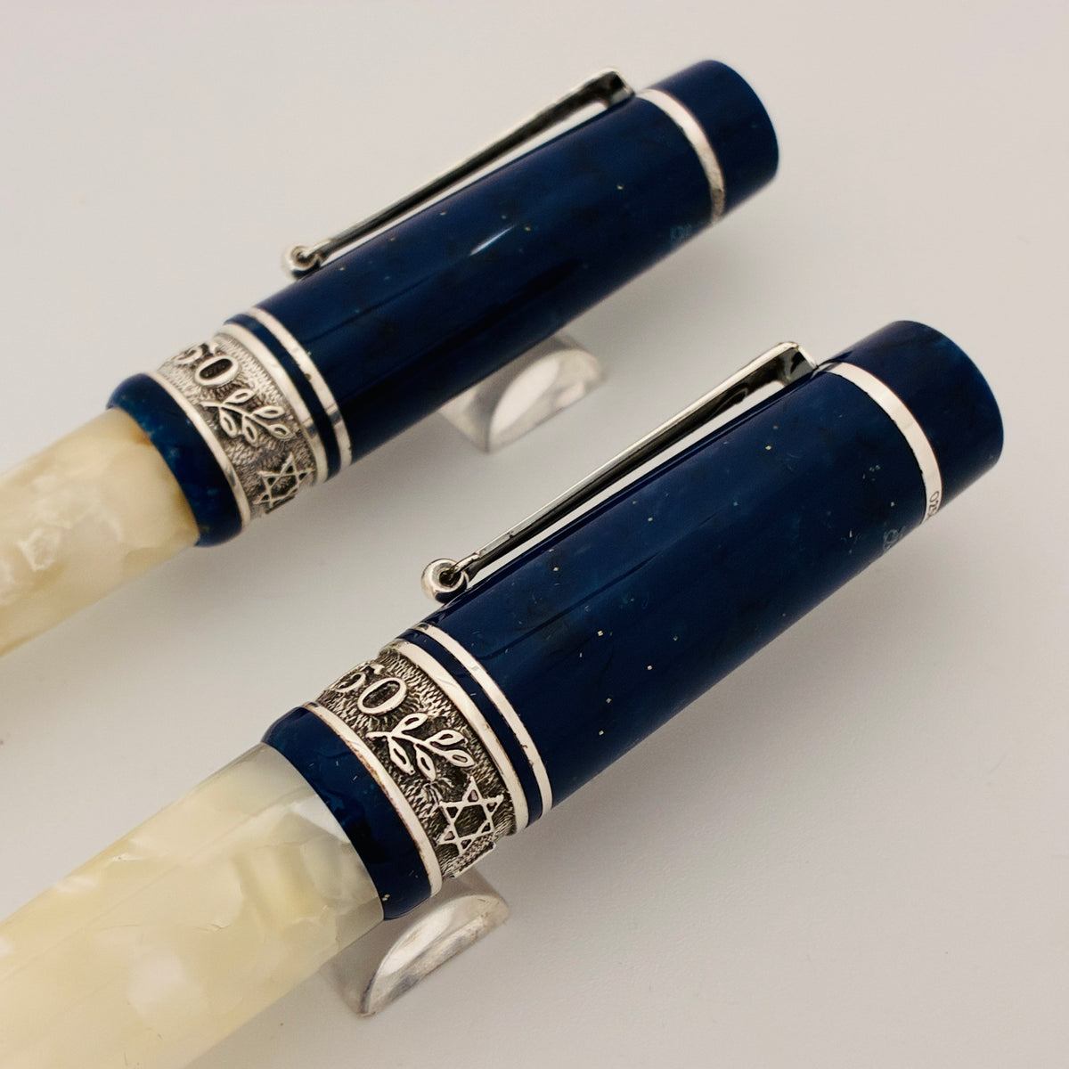 Delta Israel 50 LE Fountain Pen Set - White & Blue Resin, Sterling Trim