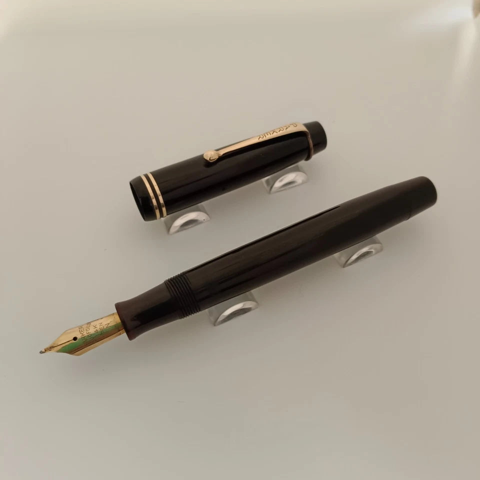 Vintage Parker Duofold Junior Black Fountain Pen Two Bands