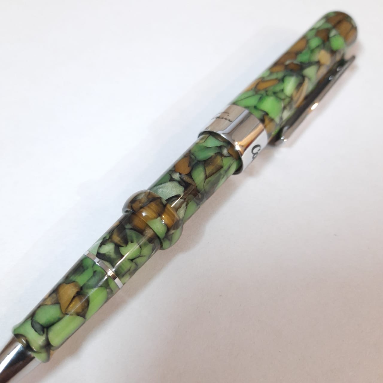 Conklin Crescent Mark Twain Spring Green/Gold Leaf Marble Ballpoint Pen