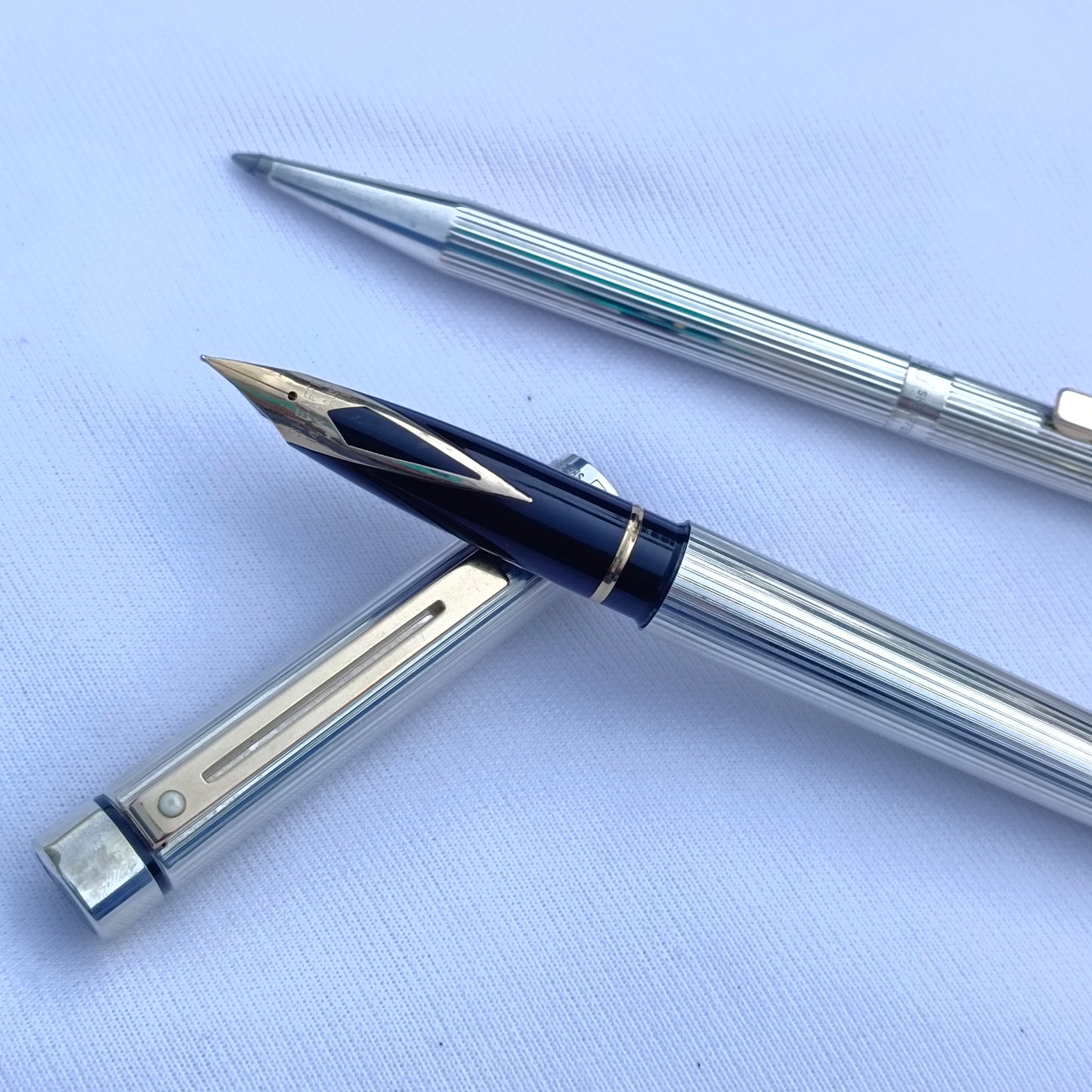 Sheaffer Targa Sterling Silver Fountain Pen & Ball Pen Set with 14kt Gold Nib